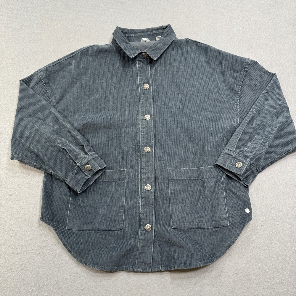 Roxy Corduroy Shirt Women's Medium Dark Gray Oversized Button Shacket Western